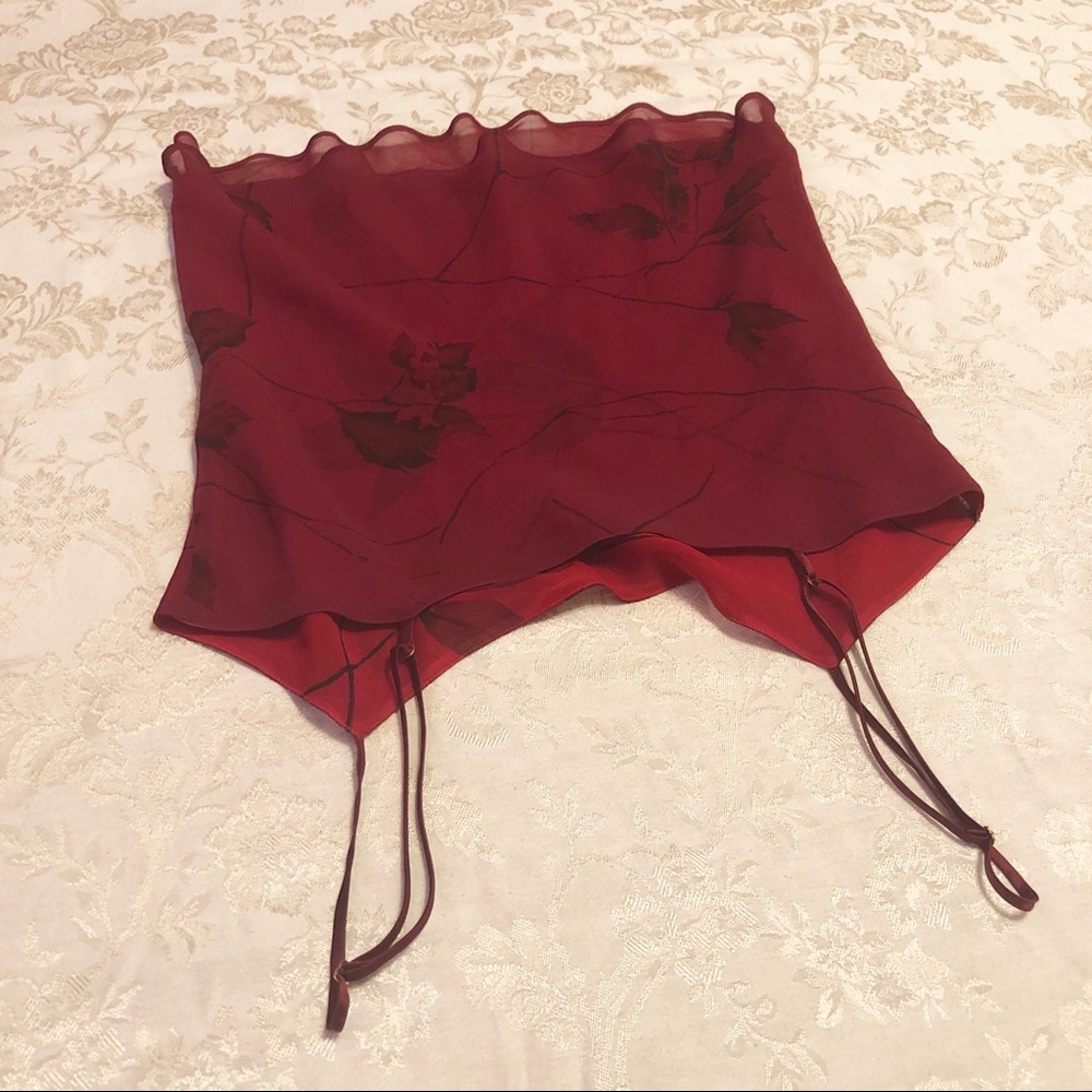 Anne Klein | Sheer Elegant Crop Top Wine Red Leaf